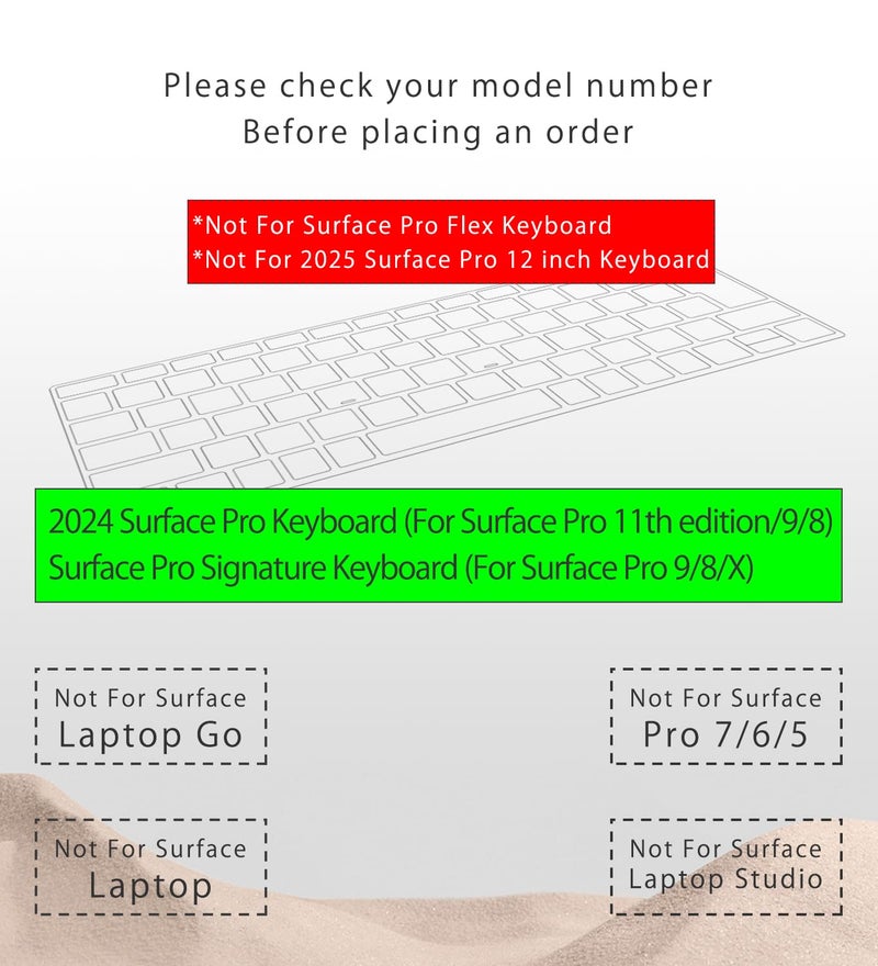 Digi-Tatoo [Not for Pro 12"/ Flex] Keyboard Cover Protector for Surface Pro 13-inch Keyboard (Surface Pro 11th Edition/Pro 9/8/ X Compatible) - US English Layout, Ultra Thin TPU Skin Film - Image 2